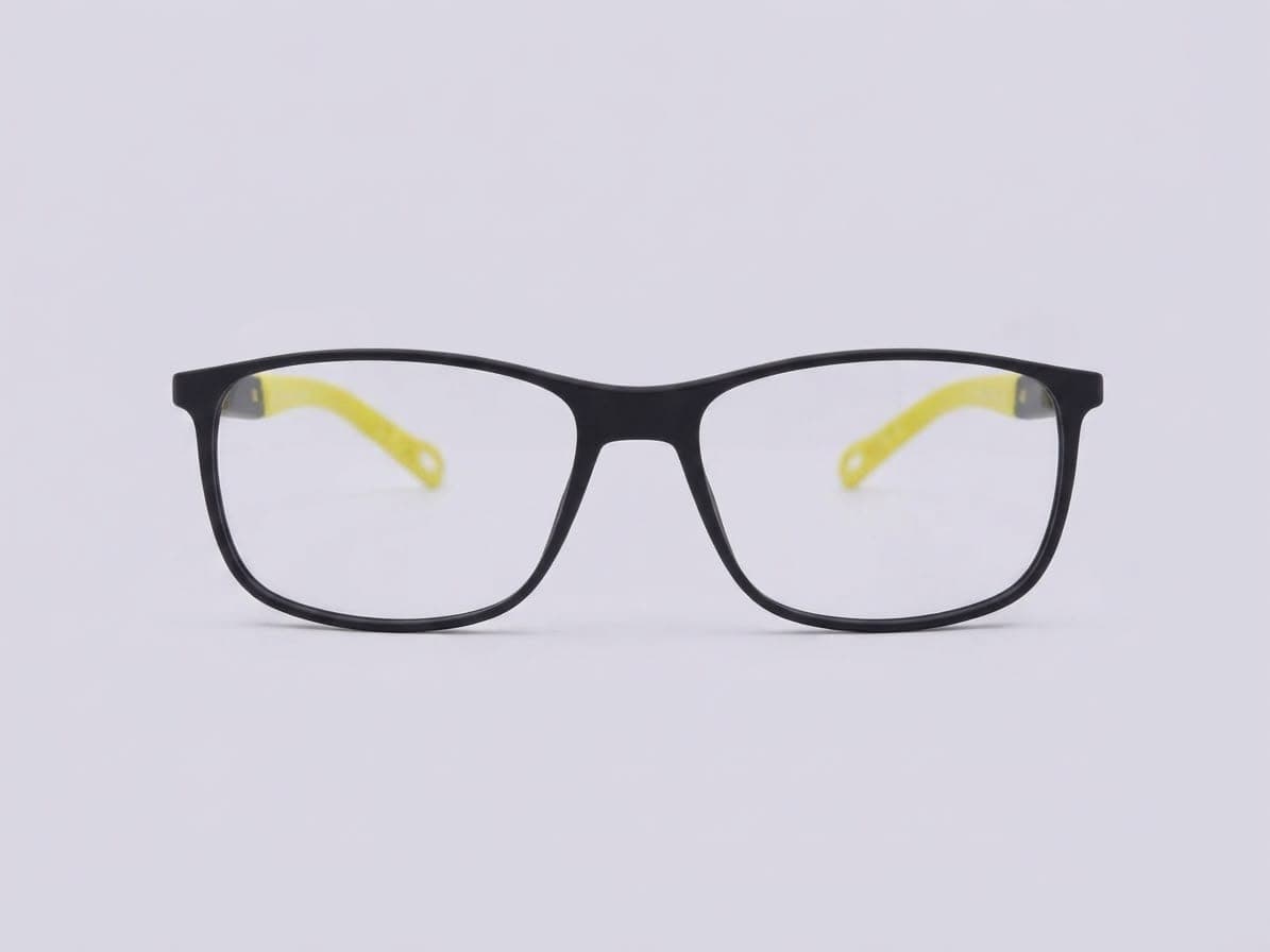Matte Black with Yellow Temples Rectangle Men's Eyeglasses in Pakistan