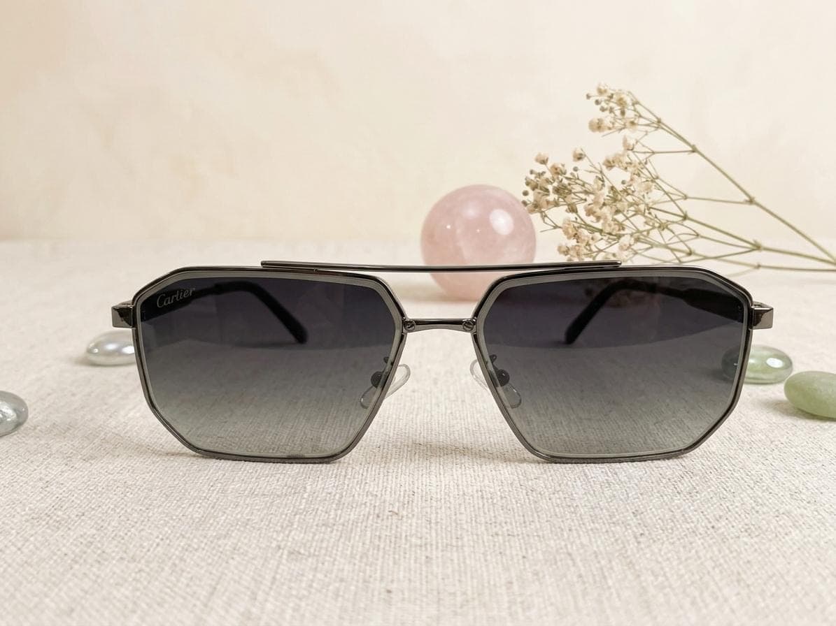 Cartier Gunmetal with Grey Gradient Lenses Double-bridge Navigator Sunglasses in Pakistan