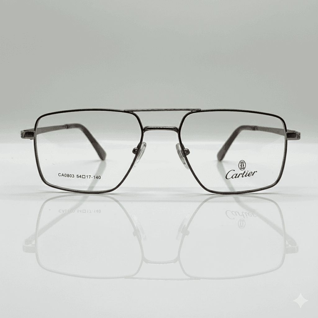 Cartier Thin Black Double Bridge Metallic Frame Glasses with Slim Sticks for Men