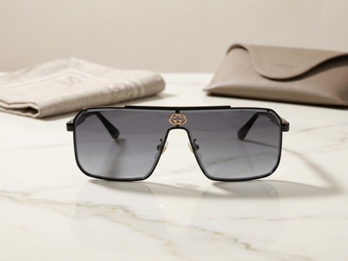 Gucci Black with Gold Emblem Shield Wrap Sunglasses in Pakistan