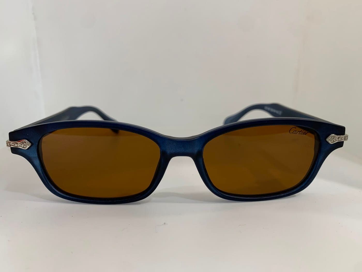 Navy Blue Rectangular Frame Silver Detail Sunglasses thumbnail 3