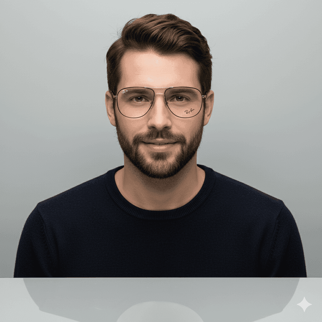 Ray-Ban Metal Frame Glasses with Double Bridge and Golden Sticks for Men thumbnail 4