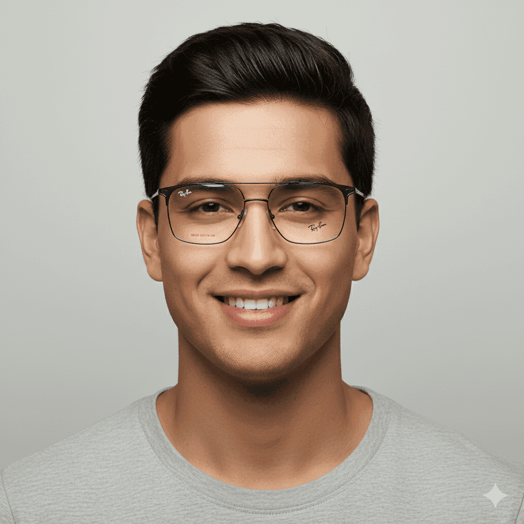 Ray-Ban Square Double Bridge Black Metal Frame Glasses with Thin Sticks for Men thumbnail 4