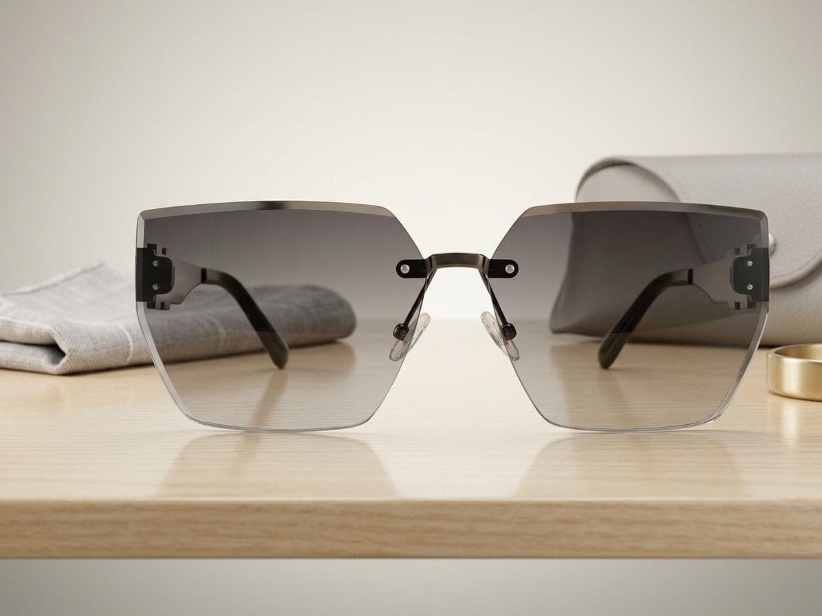 Grey Gradient Rimless Oversized Square Sunglasses in Pakistan