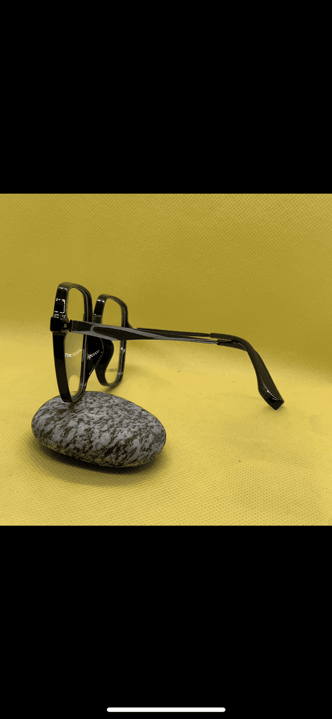 Square Black Unisex Glasses – Bold Architectural Frames with Fancy Metallic Temples thumbnail 4