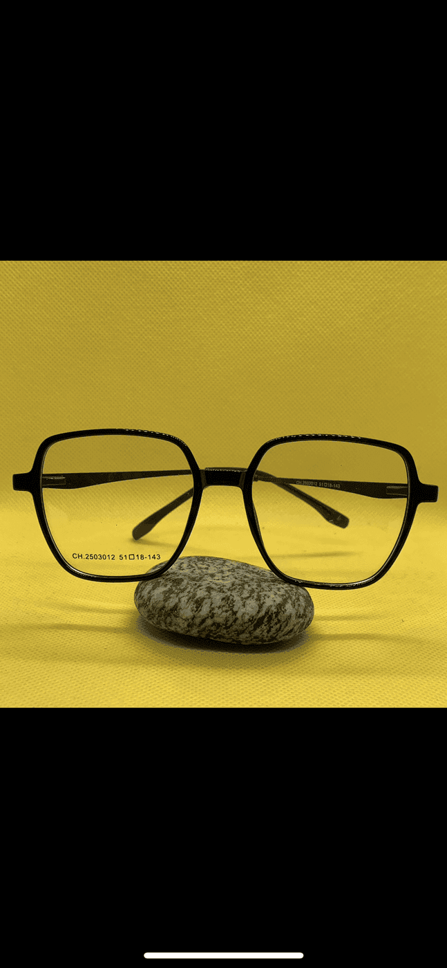 Square Black Unisex Glasses – Bold Architectural Frames with Fancy Metallic Temples thumbnail 5