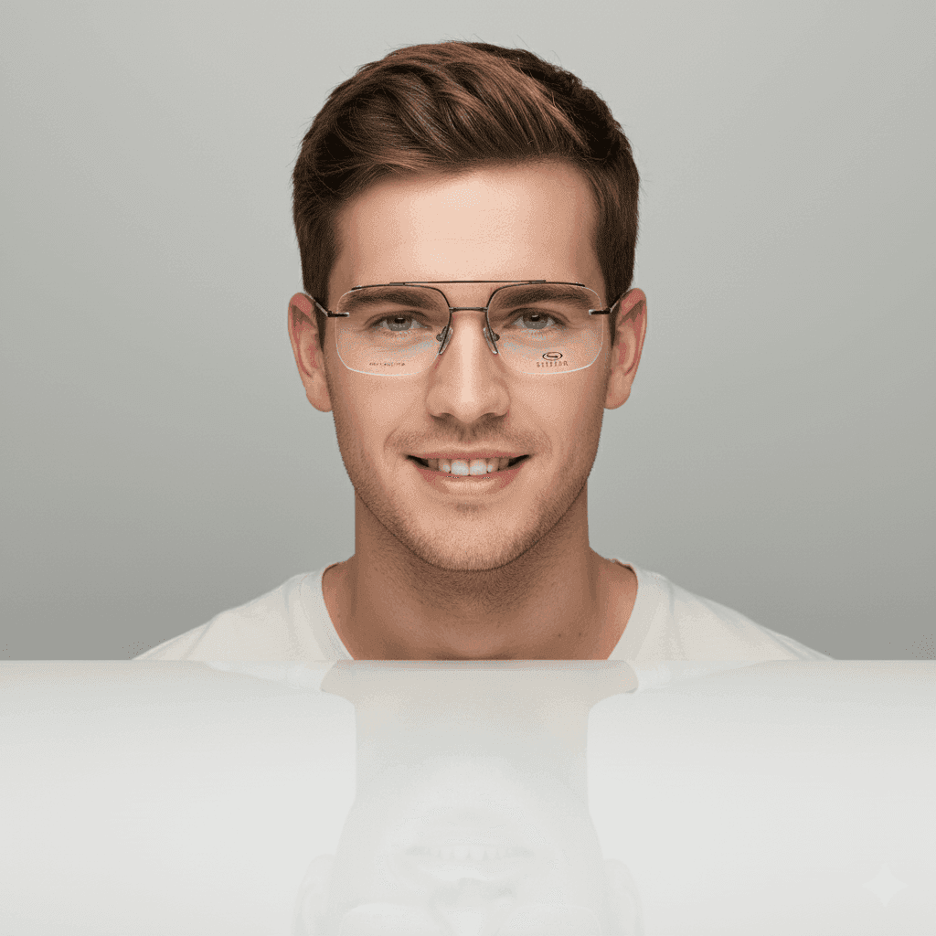 Stepper Half Rimless Double Bridge Square Frame with Thin Sticks for Men thumbnail 4