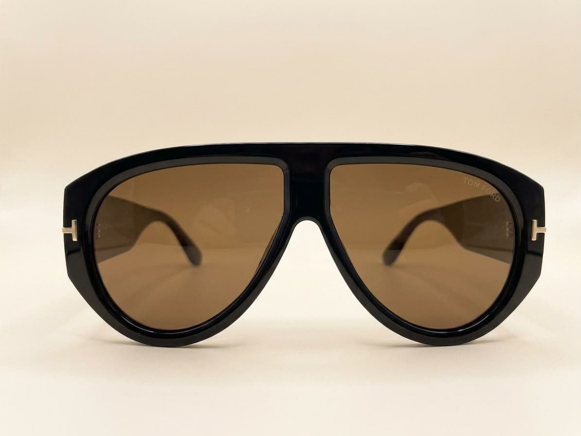 Tom Ford Oversized Black Aviator Sunglasses – Brown Lens