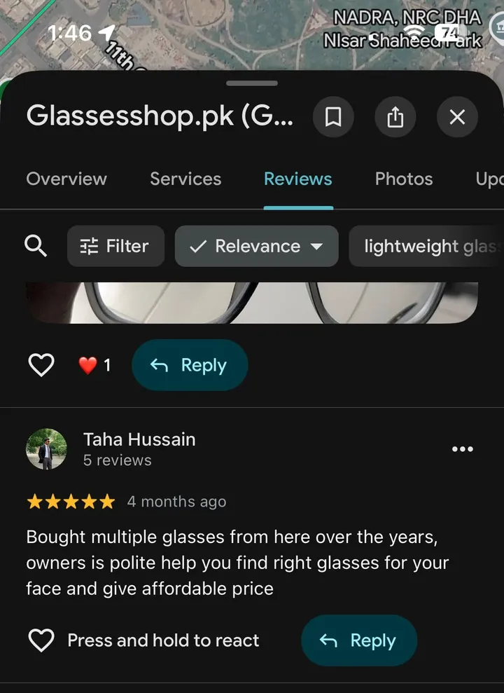 Google review from Taha Hussain