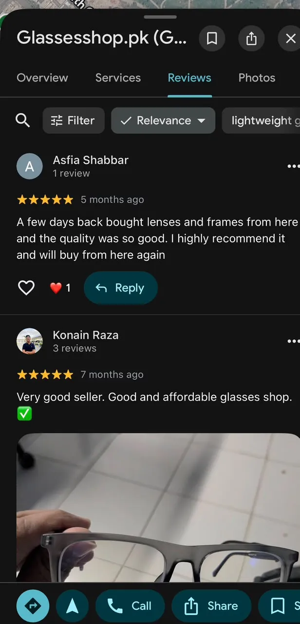 Google reviews from Asfia Shabbar and Konain Raza