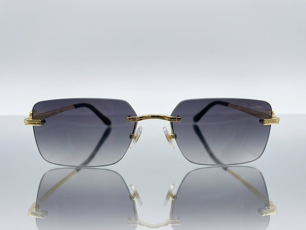 Cartier Gold Rimless Rectangular Sunglasses β Grey Gradient Lens