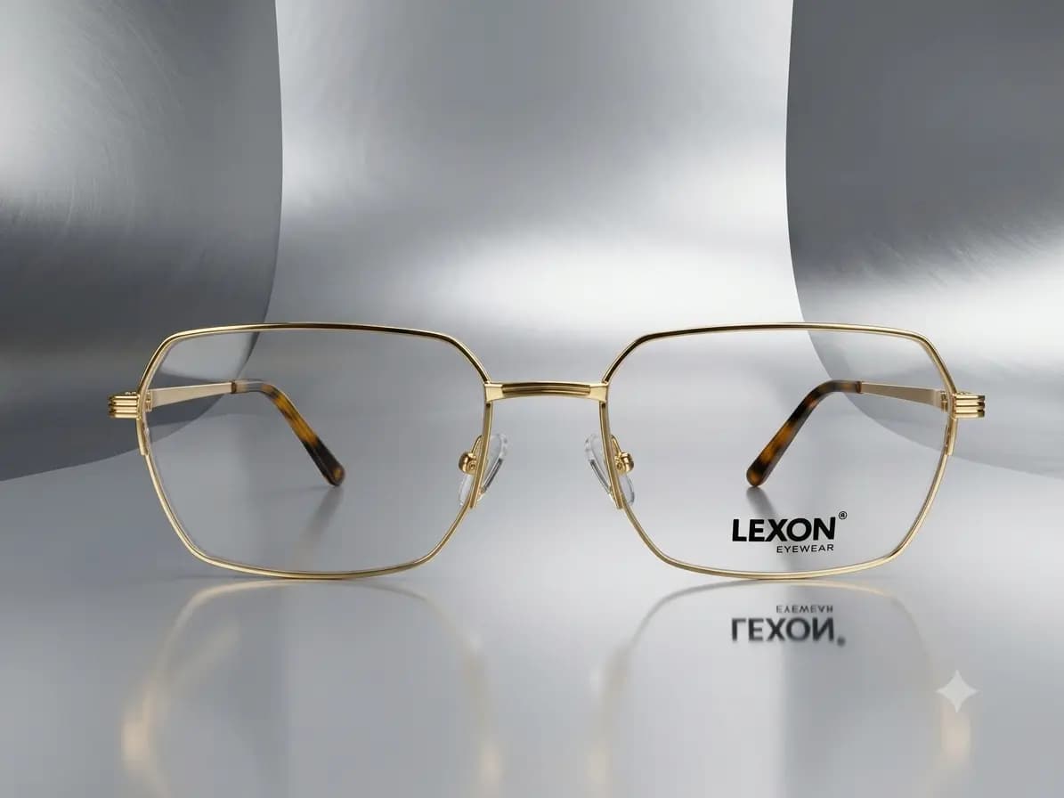 Gold Metal Geometric Frame Tortoise Temple Eyeglasses in Pakistan