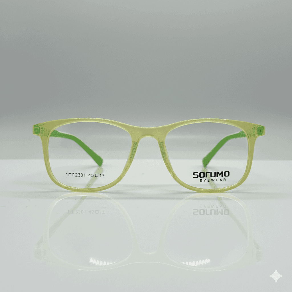 Kids’ Square Green Eyeglass Frame – Lightweight & Durable Glasses for Children