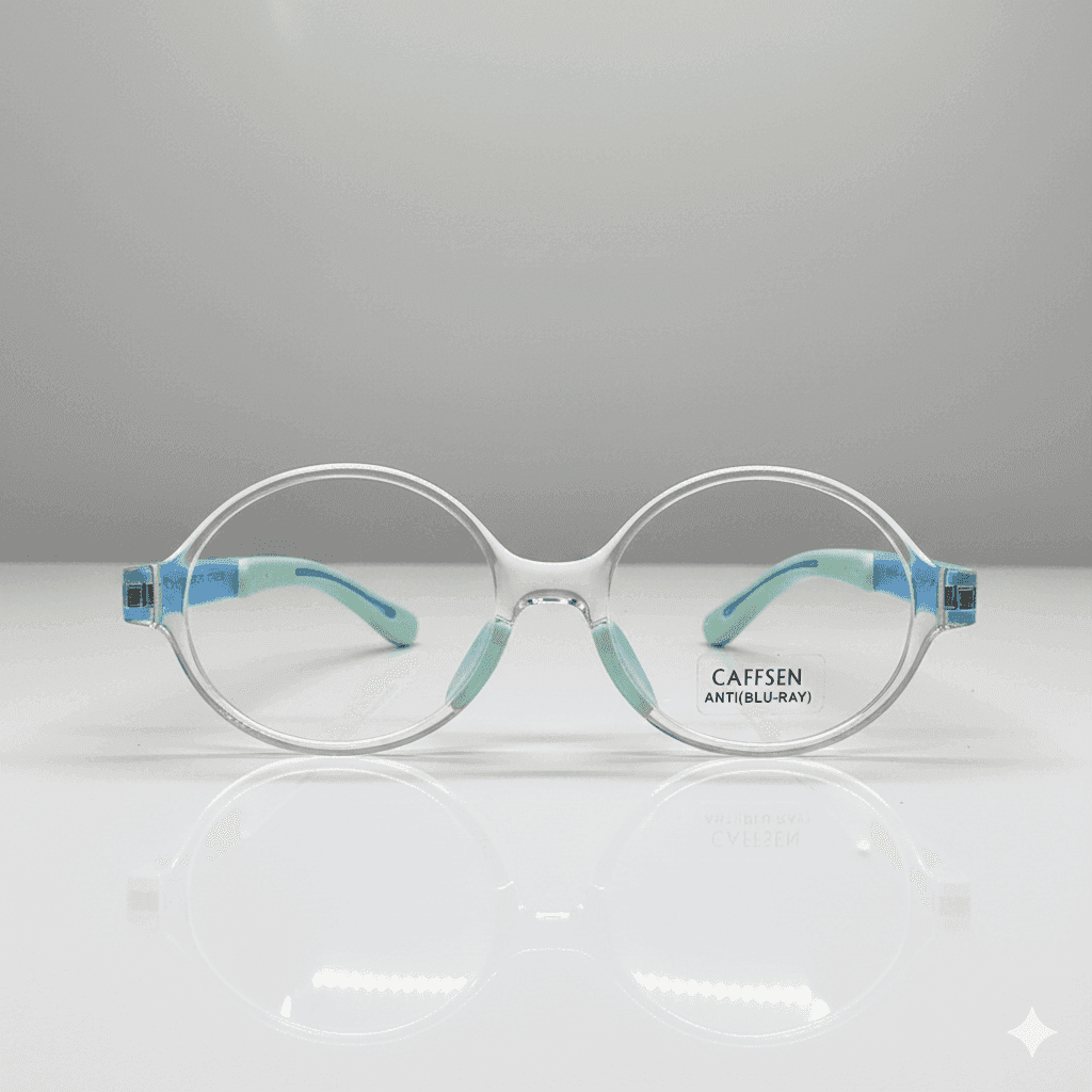 Kids’ Transparent Blue Round Eyeglass Frame – Adjustable & Lightweight Glasses for Children