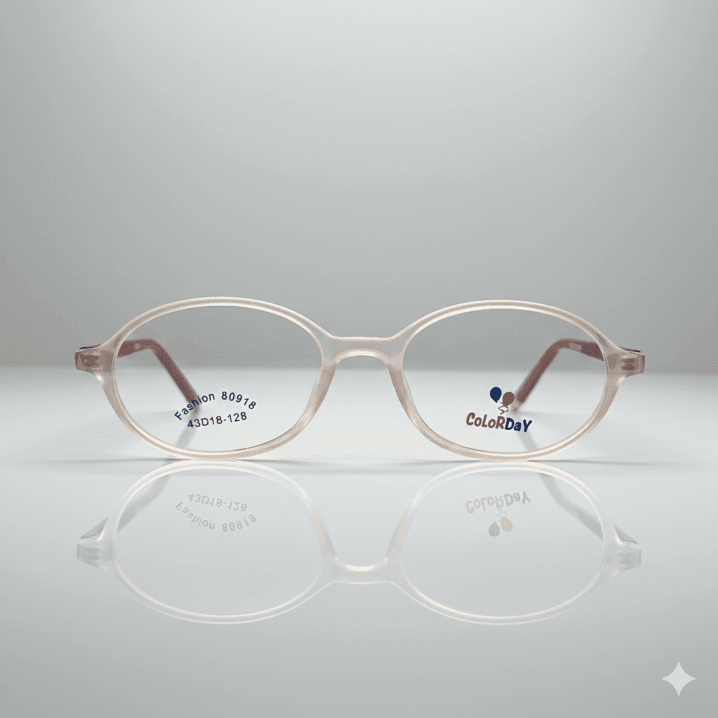 Kids’ Transparent Brown Eyeglass Frame – Lightweight Eye-Shaped Glasses for Children