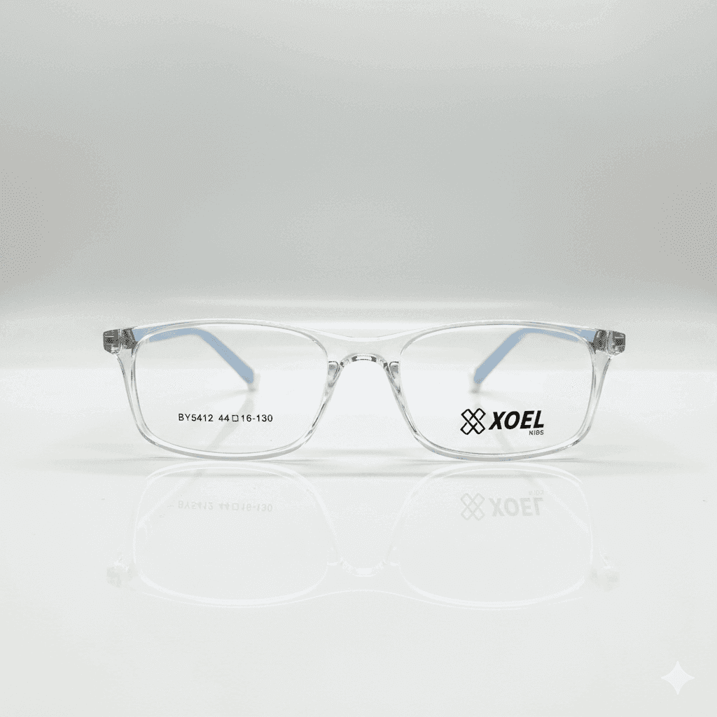 Kids’ Transparent Rectangle Eyeglass Frame with Blue Sticks – Lightweight & Durable Glasses