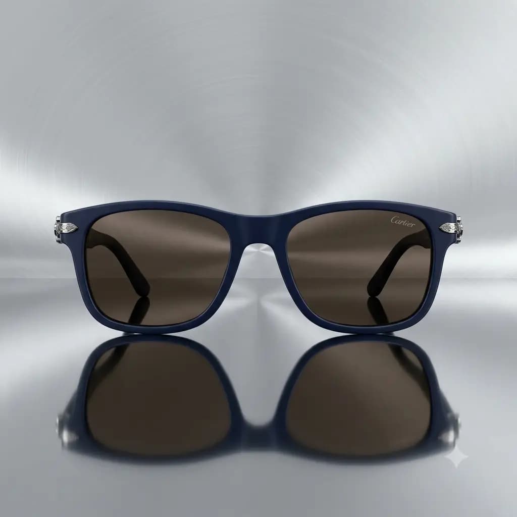 Matte Navy Square Frame Olive Lens Sunglasses