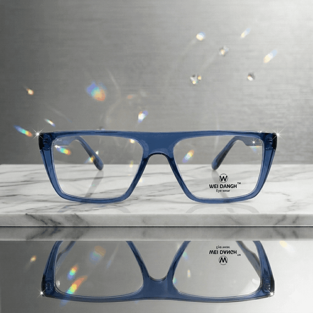 Men’s Bold Blue Square Glasses – High-Quality Thick Frame Eyewear, Premium Masculine Navy Rectangular Spectacles, Modern Statement Frames