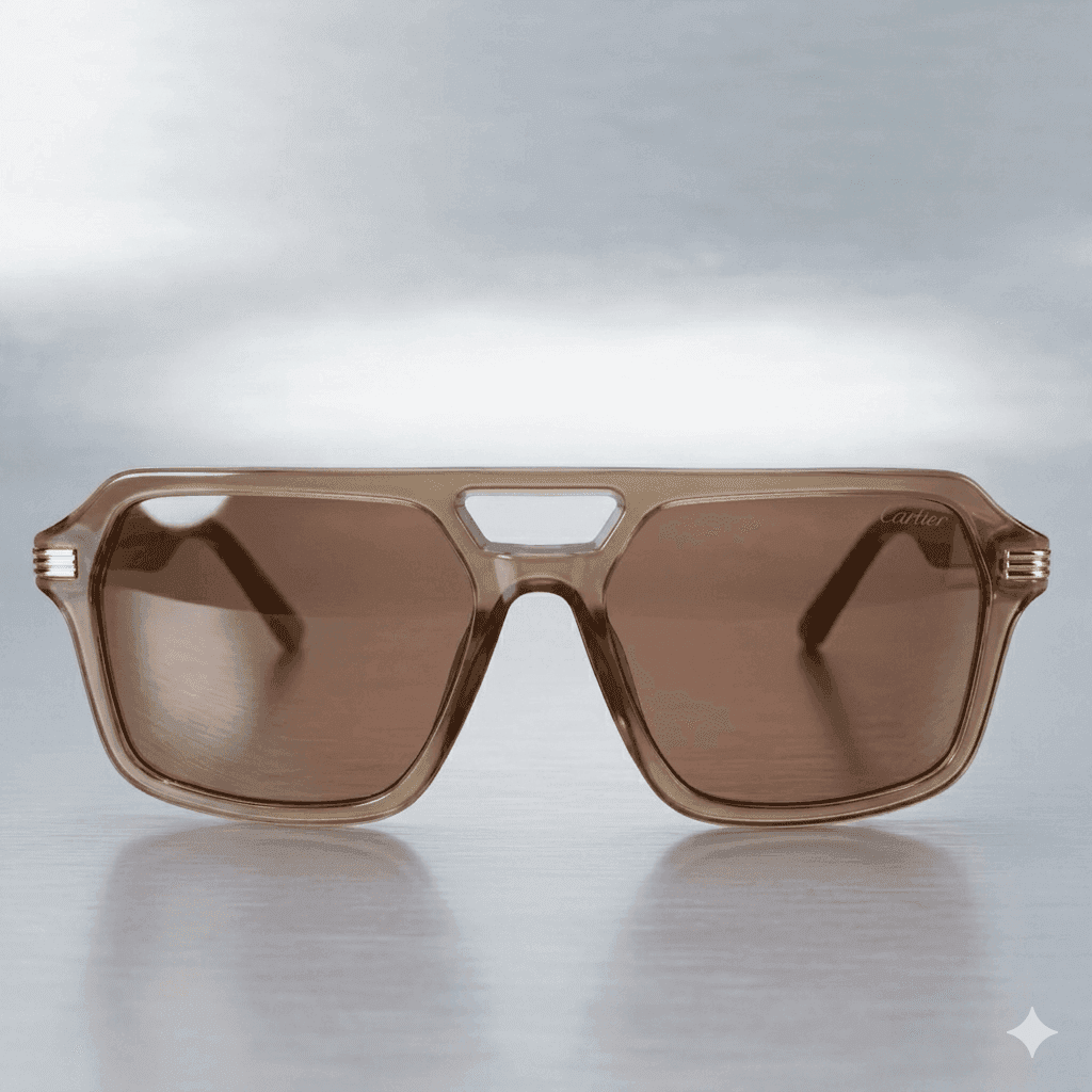 Men’s Premium Double Bridge Plastic Sunglasses – Luxury Caramel Brown Square Frames with High-Definition Lenses & UV400 Protection