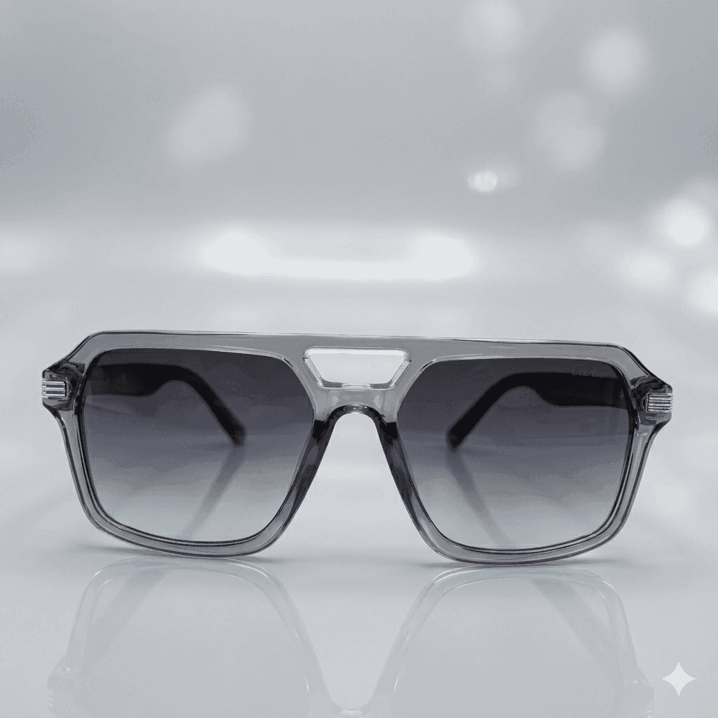 Men’s Premium Double Bridge Plastic Sunglasses – Matte Gray Lightweight Square Frames with Polarized Gray Lenses & UV400 Protection