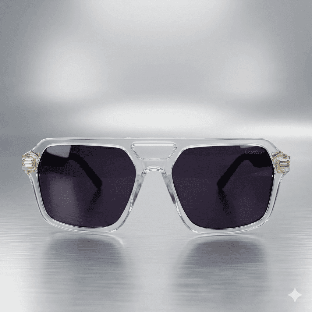 Men’s Premium Double Bridge Transparent Sunglasses – Modern Clear Square Aviator Frames with HD Lenses & UV400 Protection