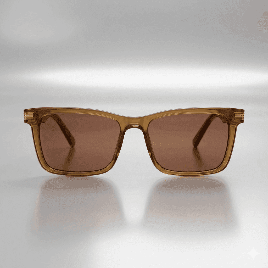 Men’s Premium Square Plastic Sunglasses – Luxury Caramel Brown Bold Acetate Frames with High-Definition Lenses & UV400 Protection