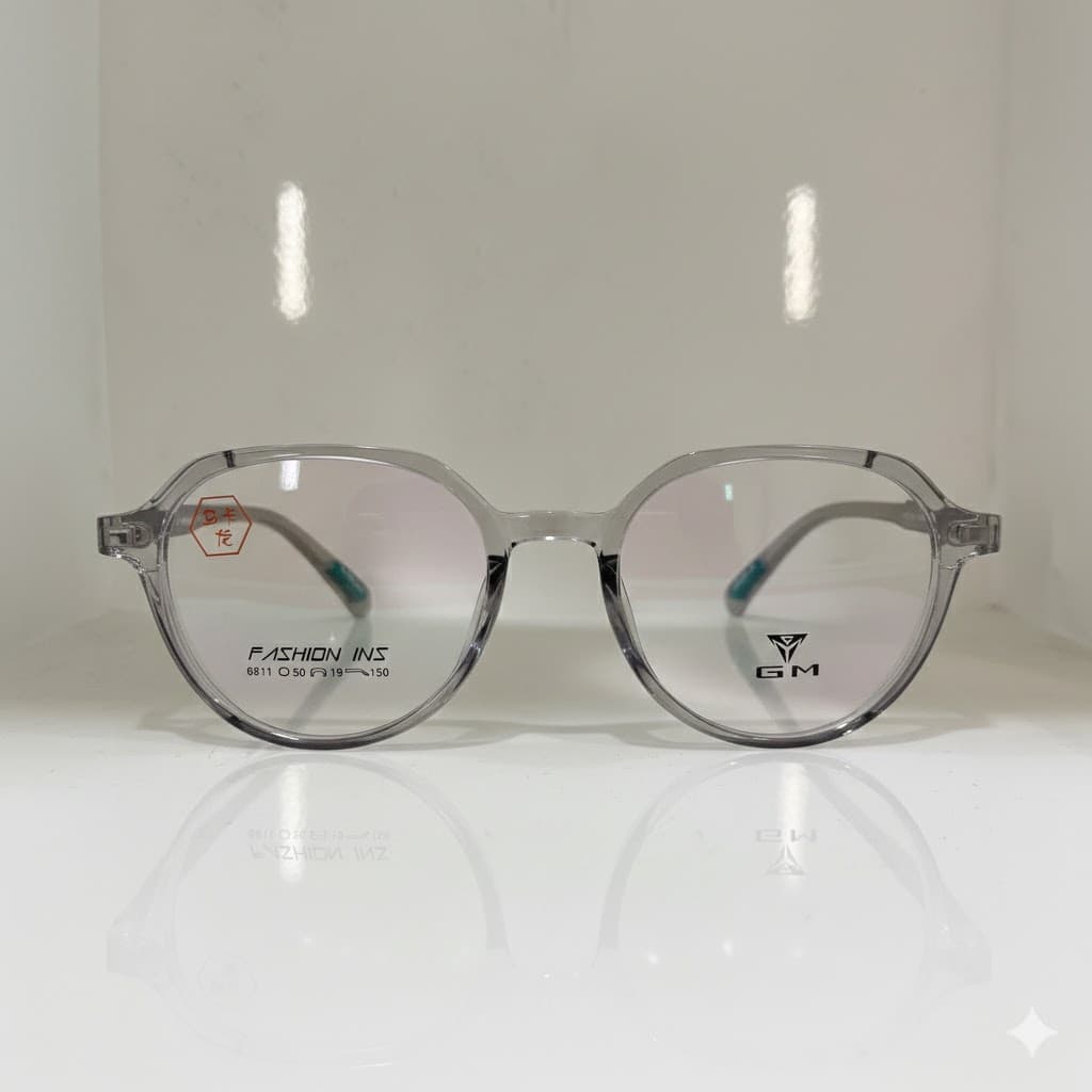 Modern Geometric Crown Panto Eyewear – Translucent Grey