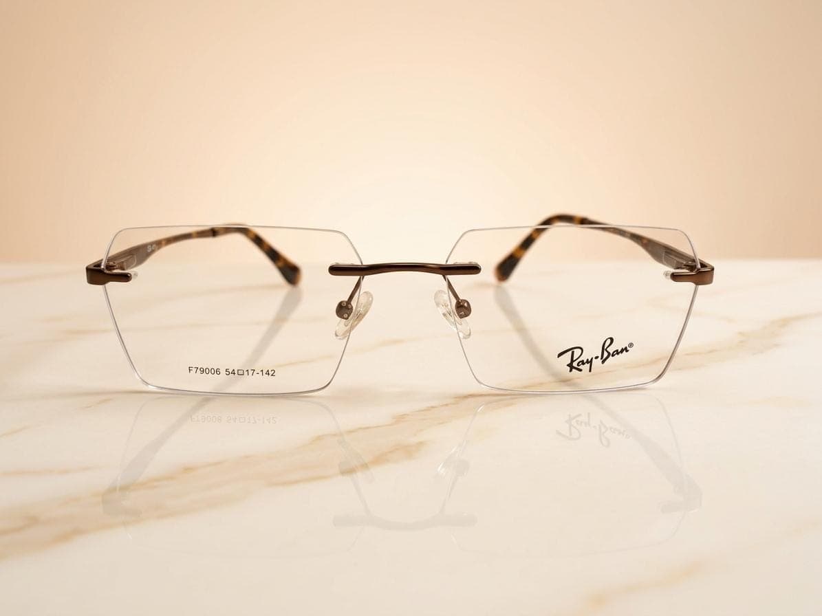 Ray-Ban Clear with Bronze Bridge and Tortoise Temples Hexagonal Rimless Eyeglasses in Pakistan