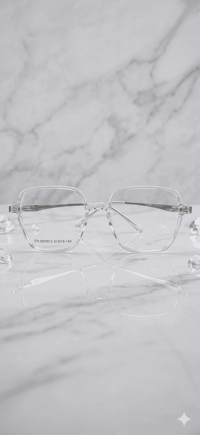 Square Transparent Unisex Glasses – Clear Architectural Frames with Luxury Metallic Temples