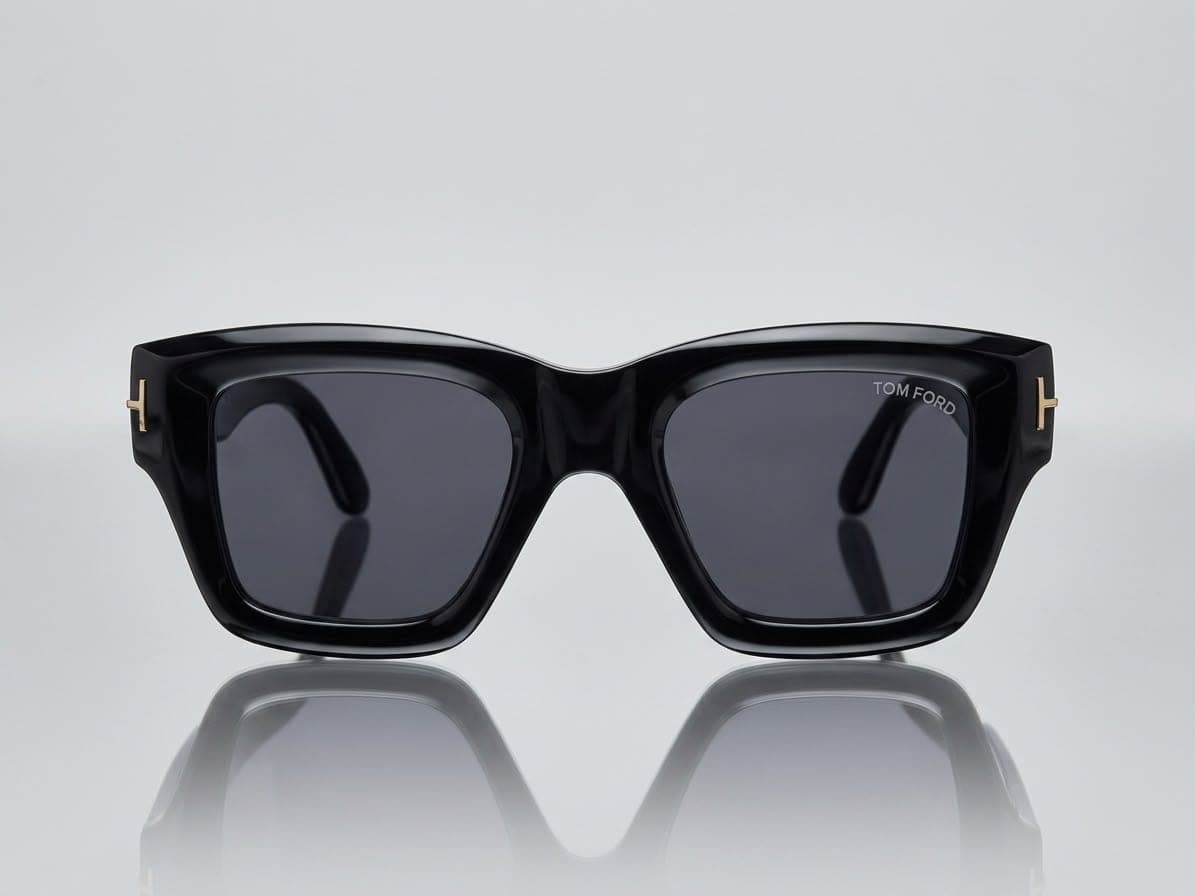 Tom Ford Glossy Black Bold Square Sunglasses – Smoke Lens