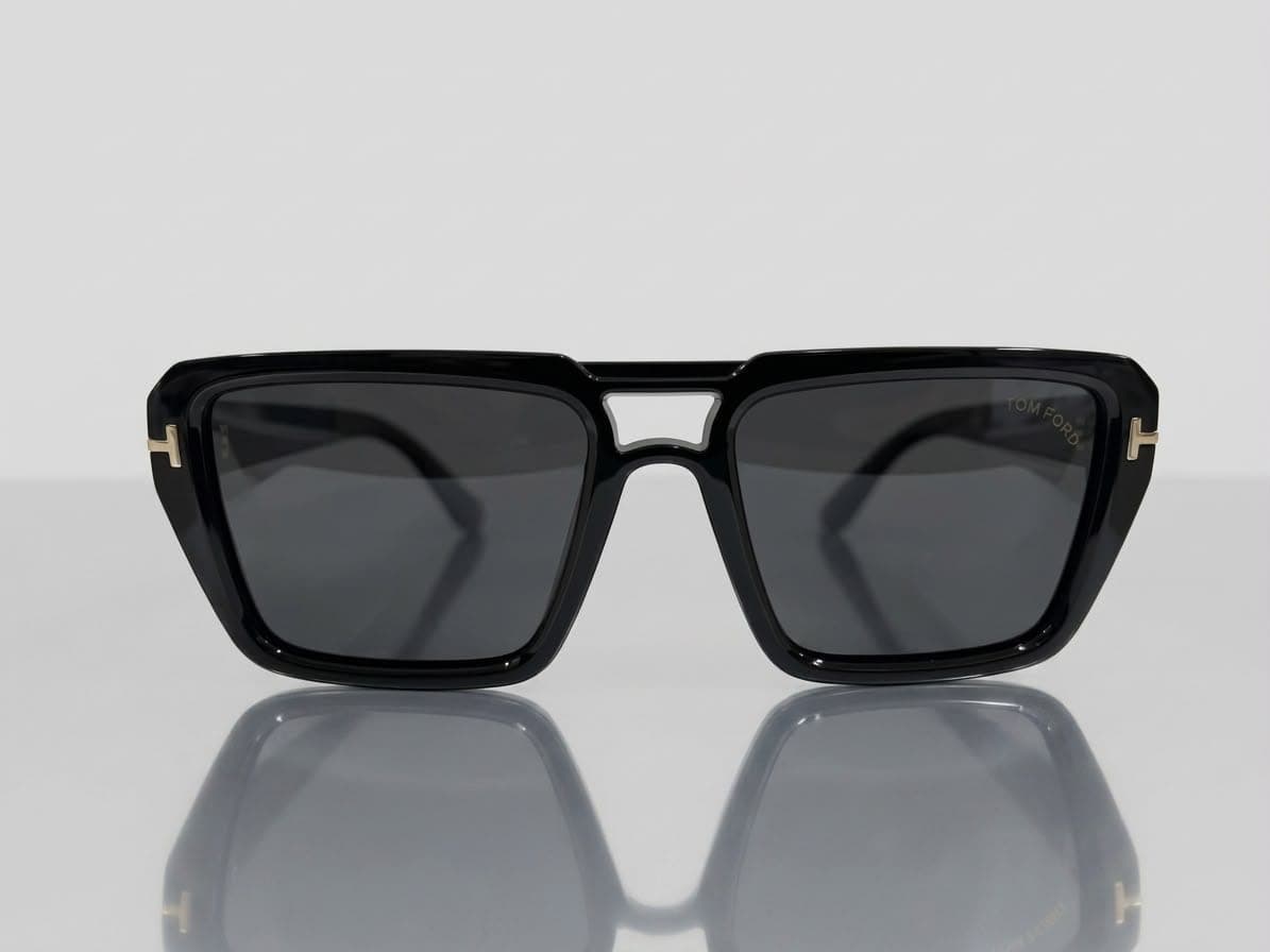 Tom Ford Glossy Black Cut-Bridge Square Sunglasses for Men