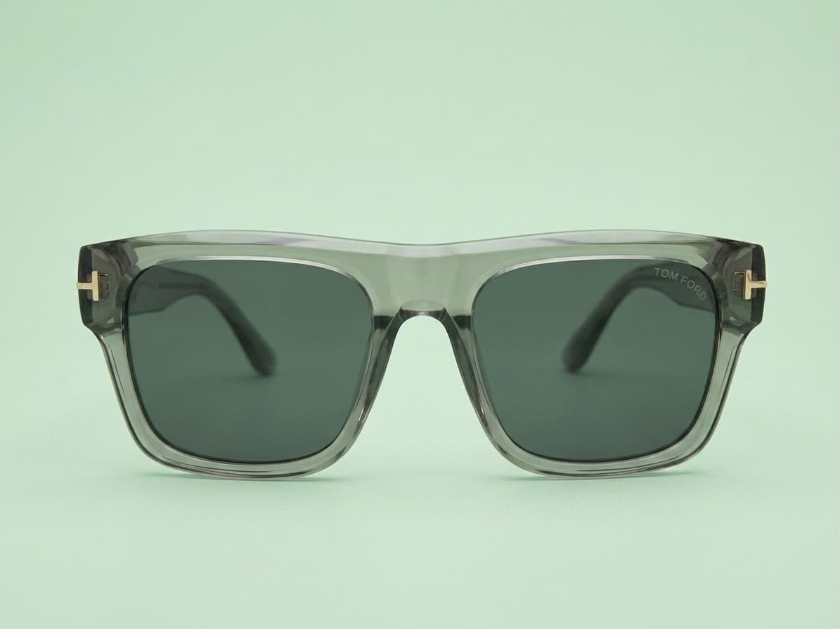 Tom Ford Transparent Grey Square Sunglasses β Green Lens