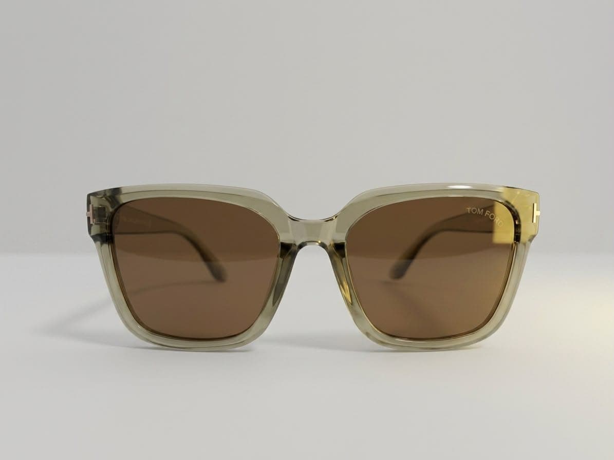 Tom Ford Transparent Olive Square Sunglasses β Brown Lens
