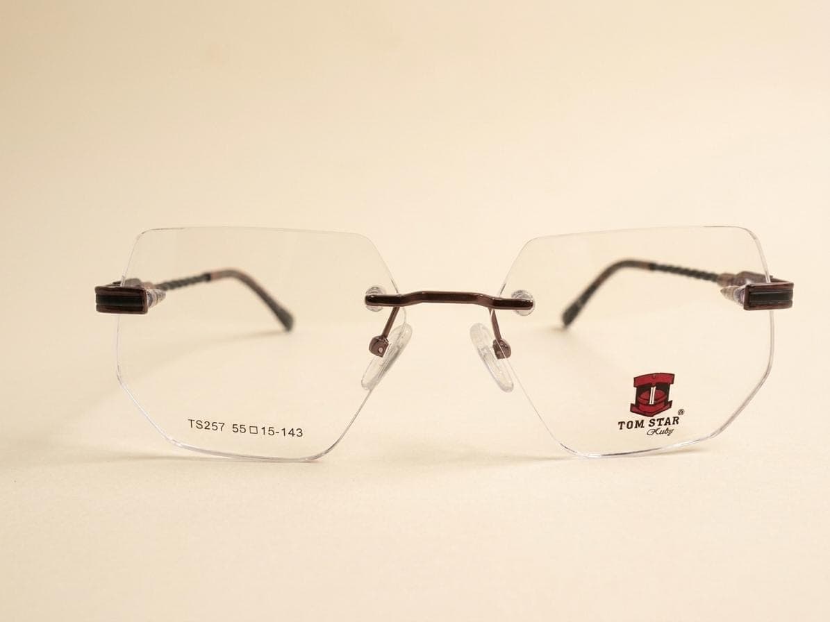 Tom Star Clear with Brown Bridge Hexagonal Rimless Eyeglasses in Pakistan