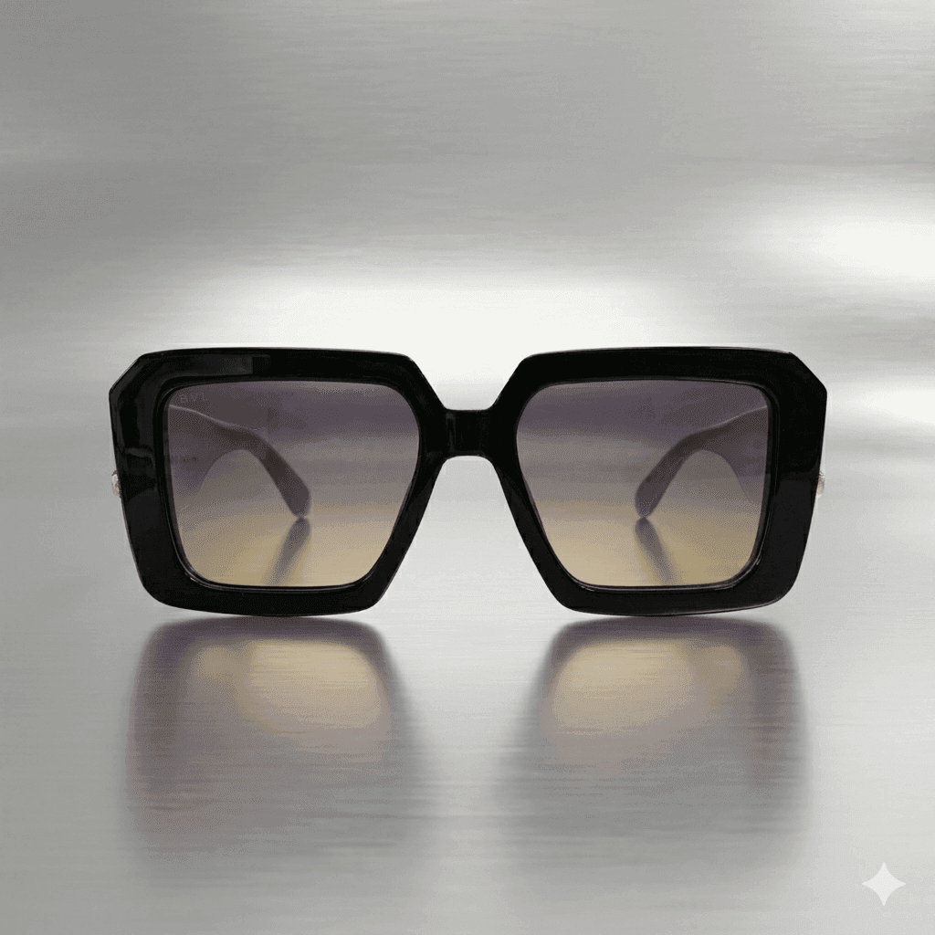 Women’s Luxury Bold Square Sunglasses – Oversized Chunky Black Frames with Trendy Broad White Temples & UV400 Protection