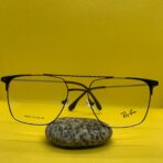 Ray-Ban Square Double Bridge Black Metal Frame Glasses with Thin Sticks for Men